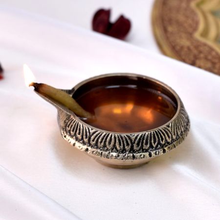 Vintage Golden Brass Lamp Diya for Diwali Decoration
